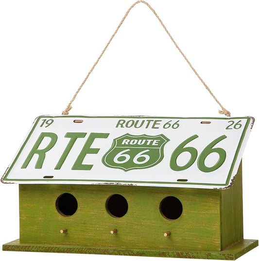 Glitzhome 14" Hanging Birdhouse for Outside, Green Licence Plate Design - Spring Ready Nesting Box & Christmas Garden Gift Idea