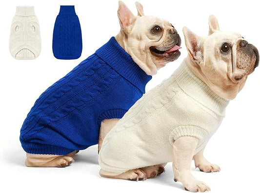 2 Pack Dog Sweaters for Small Dogs - Puppy Medium/Large Warm Clothes in Winter, Turtleneck Pullover Design for Boy Girl Pet, Doggie, Cat, Kitten Chihuahua Bulldog Pug Beagles (XL, Blue, Beige)
