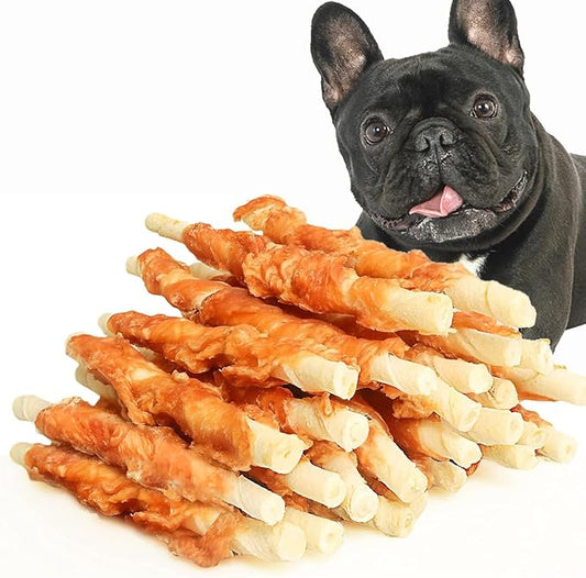ASMPET Dog Treats Chews, Chicken Wrapped Rawhide Sticks (20 pcs 10.6 oz)