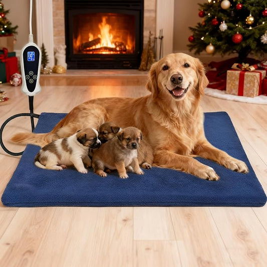 Bestio Extra Large Dog Heating Pad,47x30 in Heated Dog Bed with Constant Heat & Auto Modes，MET&UL Certified Pet Heating Pad,Chew-Resistant Cord,Waterproof Washable Cover- Blue