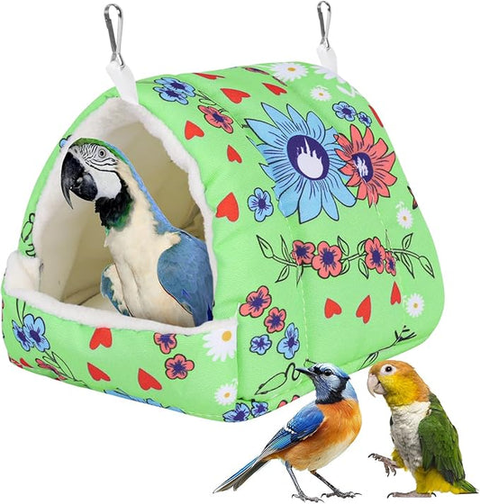 Bird Bed for Cage Warm Winter Nest Hammock with Hanging Hook Cage Accessories for Small Birds Parakeets Cockatiels Love Birds Cockatiels Conures Hamster (Green, M)