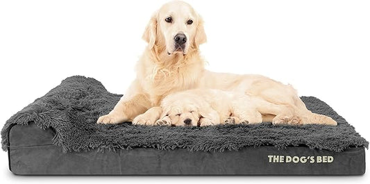 The Dog?™s Bed Orthopedic Headrest Dog Bed XL Grey Fur 46x28, Memory Foam, Pain Relief: Arthritis, Hip & Elbow Dysplasia, Post Surgery, Lameness, Veterinary Approved, Waterproof Washable Cover