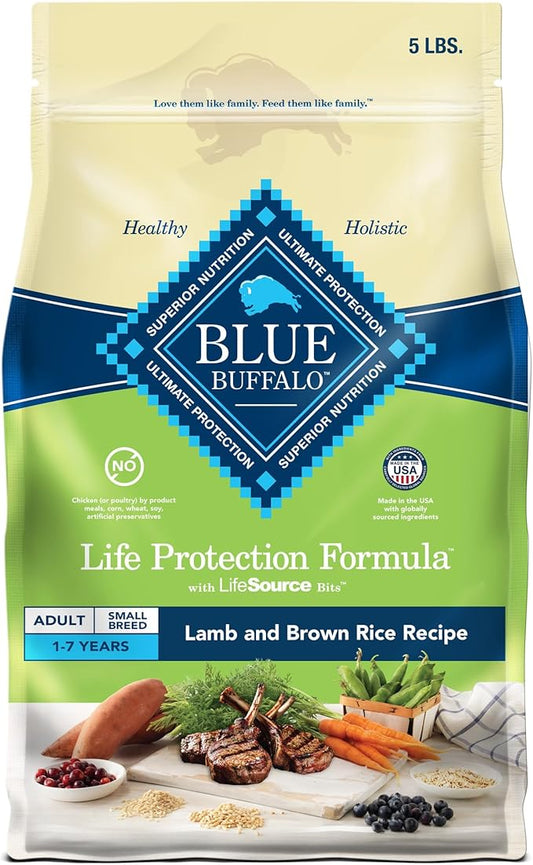 Blue Buffalo Life Protection Formula Adult Small Breed Dry Dog Food, Supports High Energy Needs, Made with Natural Ingredients, Lamb & Brown Rice Recipe, 5-lb. Bag