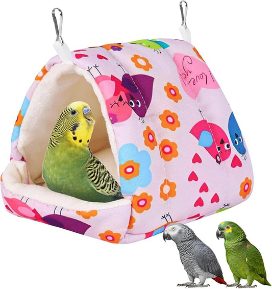 Bird Bed for Cage Warm Winter Nest Hammock with Hanging Hook Cage Accessories for Small Birds Parakeets Cockatiels Love Birds Cockatiels Conures Hamster (Pink, S)