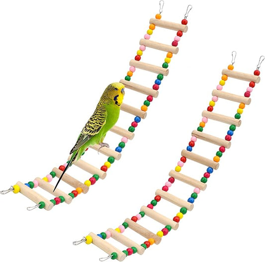 11-Step Bird Ladder Bridge,21.26 x 3.15 inch Raw Wood and Edible Dye,2 Pieces Pet Hamster Climbing Ladder Swing Toys Suitable for Small to Medium Birds,Bird Cage Accessories (11 Ladders -2pcs)