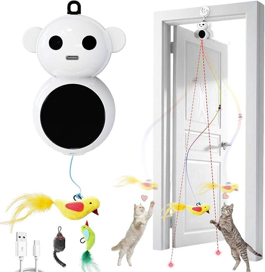 Interactive Cat Toys for Indoor Cats - 2 in 1 Automatic Laser Pointer Cat Toy with Flying Bird，Smart Moving Wand Toy with 2 Modes, Auto On/Off Hanging Safe Toys for Bored Kitten & Adult Cats