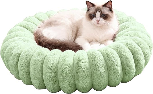 Cloudsoft Flower Cat Bed and Dog Bed, Washable Faux Fur Pet Bed with Non-Slip Water-Resistant Bottom, for Cats & Small Dogs up to 22 lbs, 28.8"x22.8", Green