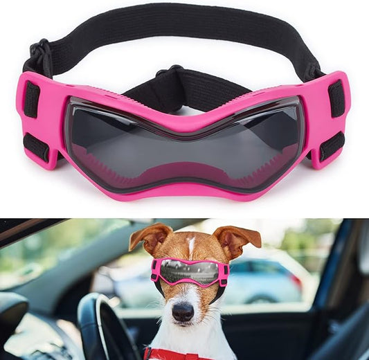 OWNPETS Sunglasses for Dogs, Dog Sunglasses Small Bread with Adjustable Strap, UV Protection Eye Wear Protection Windproof Dog Goggles for Small Dogs, Pink