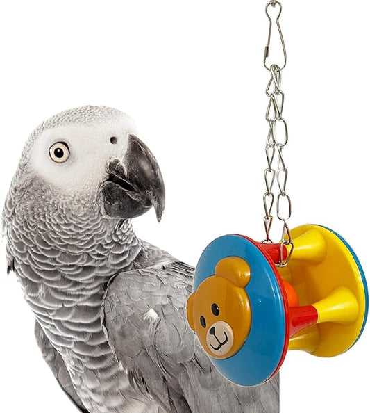 SIMENA Parrot Ball Toy with Bell, Cage Hanging Accessories for Medium to Large Birds, Interactive Toys for Birds, Cat Ball Toy (Bear, Set of 1)