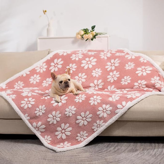Waterproof Blanket for Dog Cat or Adult, Cute 3D Textured Flower Dog Blanket for Bed Couch Sofa, Soft Liquid Pee Proof Pet Furniture Protector, 50"x60", Pink