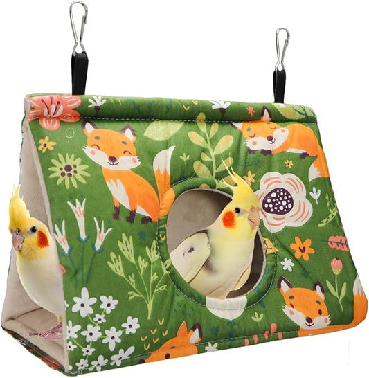 Wontee Bird Nest House Winter Warm Snuggle Hut Bird Bed Hanging Hammock for Parakeets Caique Senegal Quaker Parrots Cockatiels Conures (Medium, Green)