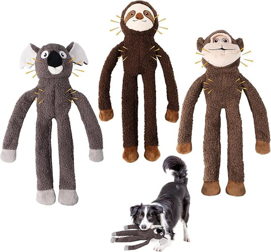 No Stuffing Dog Toys for Large Dogs - 3 Pack Squeaky Crinkle Interactive Plush Teething Toys, Durable & Fun Gifts for Small, Medium & Large Breeds