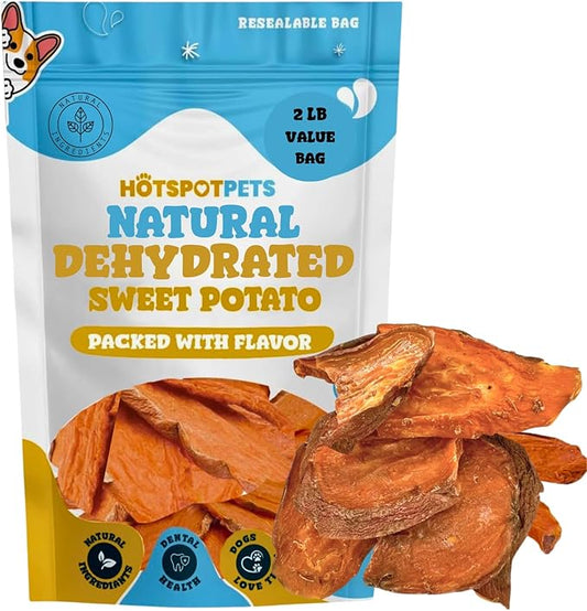 hotspot pets Dehydrated Sweet Potato Dog Treats (2 Pound Bag)- All Natural Rawhide Free, Grain-Free, & High in Fiber- Ideal for Small to Large Dogs - Perfect Dog Chews for Training, or Treat