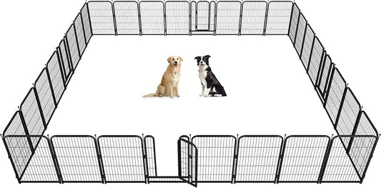 Metal Dog Playpen, 40" Inch Height 32 Panels, Large Dog Fence for Large/Medium/Small Dogs Indoor & Outdoor Bliss, Perfect Dog Pen for Camping, Yard and RV | Black-Silver