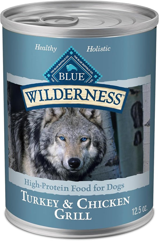 Blue Buffalo Wilderness Adult Wet Dog Food, High-Protein & Grain-Free, Made with Natural Ingredients, Turkey & Chicken Grill, 12.5-oz. Cans (12 Count)