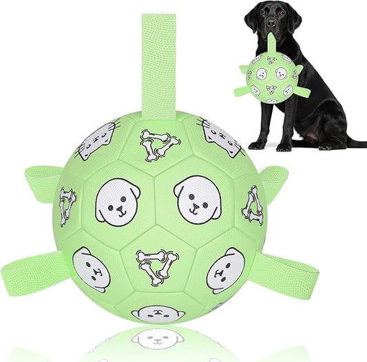 Dog Toy Soccer Ball with Grab Tabs, Durable Dog Soccer Ball, Dog Birthday Toys for Medium & Large Dogs, 8 Inch