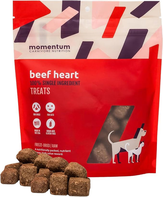 Momentum Carnivore Nutrition Freeze-Dried Beef Heart Dog Treats & Cat Treats ??Single-Ingredient, High-Protein, Grain-Free ??Made in USA ??3 oz Bag