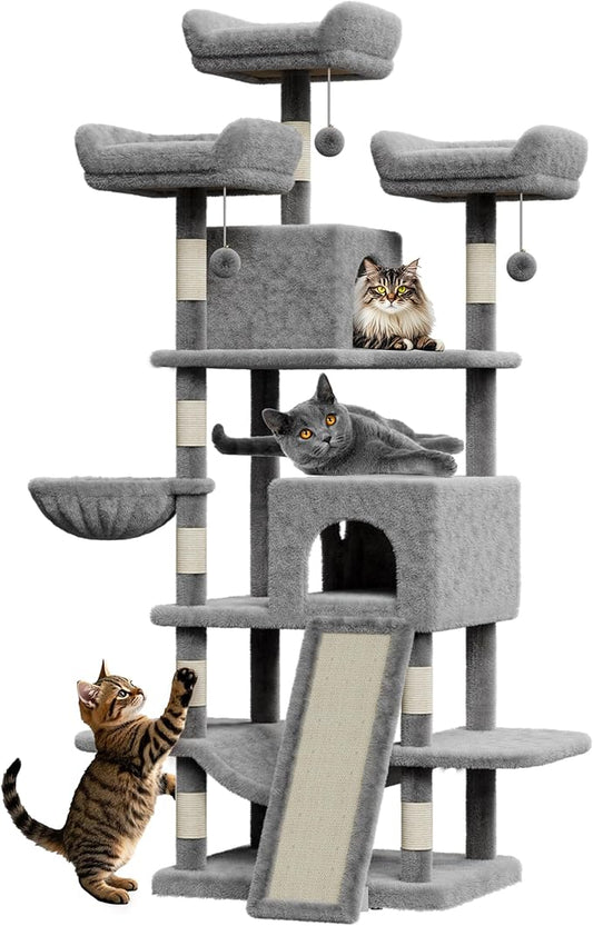 68.5 Inch Tall Cat Tree Tower, Heavy Duty Multi-Level Cat Tower with Scratching Posts, Condo, Plush Perches, Hammocks, Basket & Dangling Balls, Cat Furniture for Indoor Cats