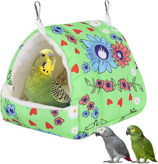 Bird Bed for Cage Warm Winter Nest Hammock with Hanging Hook Cage Accessories for Small Birds Parakeets Cockatiels Love Birds Cockatiels Conures Hamster (Green, S)