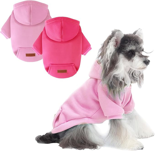 2 Pack Dog Hoodie Warm Dog Sweater Cold Weather Dogs Sweatshirt Pet Clothes for Small Medium Dogs for Male Female Girl Boy Daily Wear (Rose+Pink, S (Back: 10.6",Chest: 16.14"))