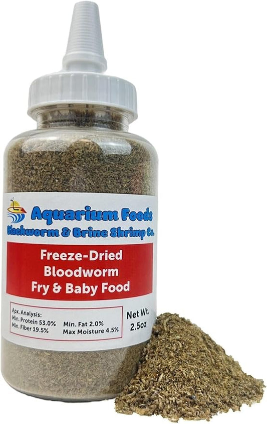 Aquatic Foods Inc. Freeze-Dried Bloodworm Powder & Particles for Tropical Fish Fry, Babies, Guppies, Tetras, Bettas, Nano Fish??.5oz Squeeze Bottle