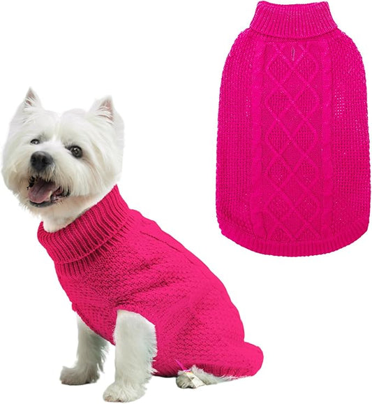 Mihachi Turtleneck Dog Sweater - Winter Coat Apparel Classic Cable Knit Clothes with Leash Hole for Cold Weather, Ideal Gift for Pet in New Year