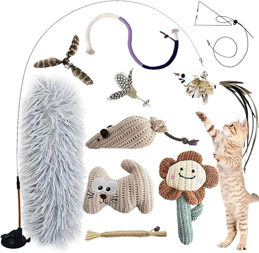 7-in-1 Interactive Cat Toys for Indoor Cats with Adhesive Suction Cup, Hanging Cat Toys, Silvervine Stick and Chew Rope Cat Teething Toys Catnip Toys for Bored Cat & Kitten