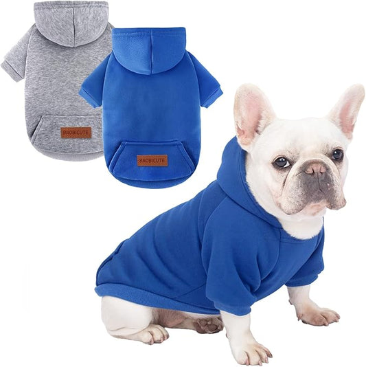 2 Pack Dog Hoodie Warm Hood Dog Sweater Cold Weather Small Dogs Sweatshirt Comfort Pet Clothes for Small Medium Dogs with Pockets Cats Chihuahua Clothes for Male Female Girl Boy Sporty Daily Wear