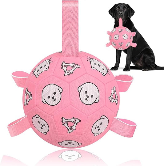 Dog Soccer Ball, Dog Toy Soccer Balls with Grab Tabs, Herding Ball for Dogs, Water Pool Dog Toys for Indoor/Outdoor Play ??Great Dog Birthday Gift for Medium & Large Dogs, 8 Inch