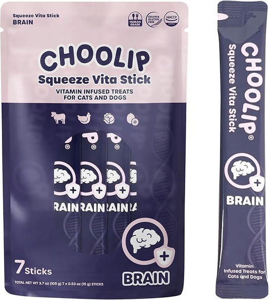 Choolip Squeeze Vita Stick Lickable Cat and Dog Treats ??7-Count Brain Support Sticks with Multivitamins, Soft Squeezable Paste for All Life Stages, Supporting Brain Health