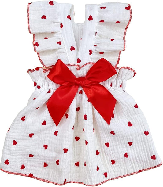 QWINEE Heart Print Dog Cat Dress Bow Decor Cute Dog Dresses Puppy Tutu Skirt Chihuahua Teddy Pomeranian Dress Birthday Holiday Clothes for Cat Kittens Small Medium Large Dogs Red and White L