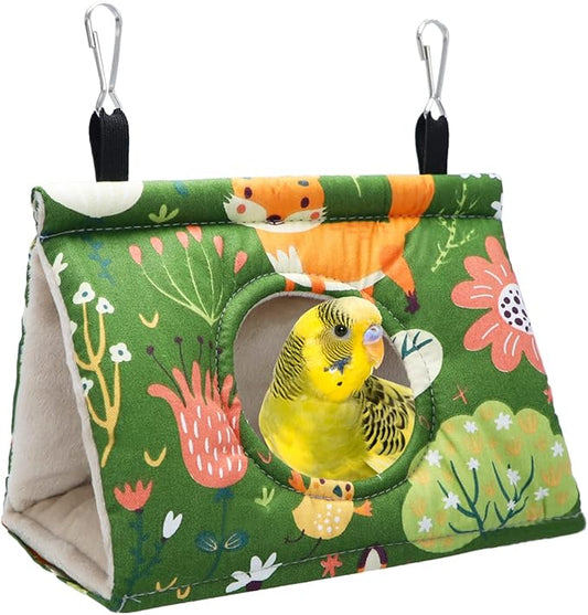 Wontee Bird Nest House Winter Warm Snuggle Hut Bird Bed Hanging Hammock for Parakeets Caique Senegal Quaker Parrots Cockatiels Conures (Small, Green)