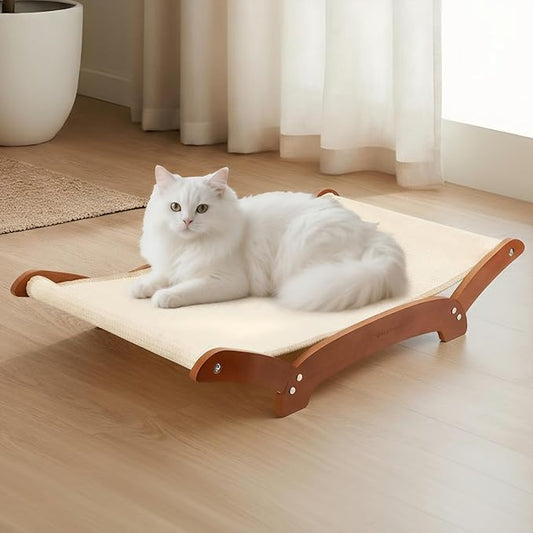 Upgraded Extra-Large Cat Scratcher Bed, Sisal Cat Scratchers Lounger for Indoor Cats Hammock Stand, Durable & Sturdy Scratch Pad Natural Sisal Cats Scratching Post (Cherry Wood)