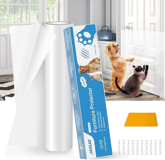 Door Protector from Dog Scratching, 197"x12" Anti Cat Scratch Furniture Protector, Single-Sided Sticky Thicken Vinyl Couch Protector from Cat Claws for Furniture Sofa Door Walls (30 Pins)
