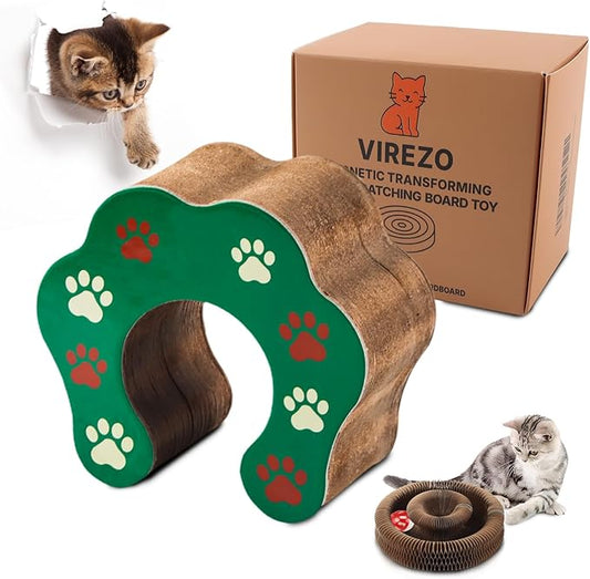 Transforming Accordion Cat Scratcher Toy ??Cardboard Cat Scratching Board & Interactive Ball for Indoor Cats