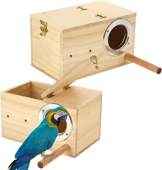 2 Pack Parakeet Nest Box with Transparent Acrylic Window Natural Wood Bird Nesting Box for Budgie Lovebirds Cockatiel Parrots Mating Aviary(7.8 X 4.7 X 4.7 inch)