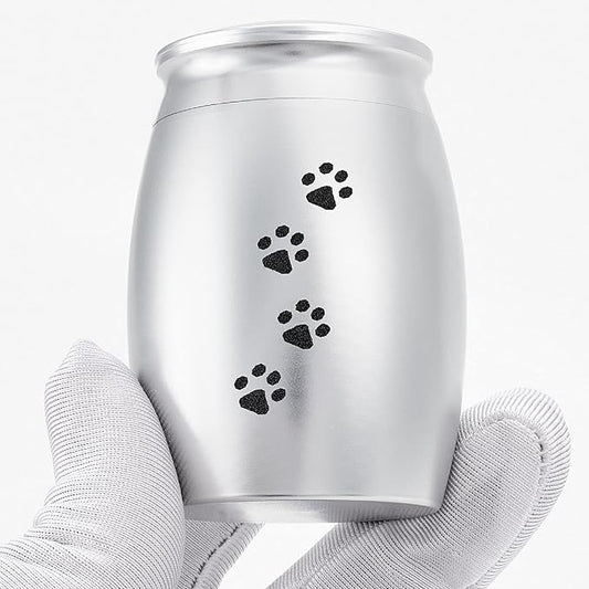 Small Keepsake Urns for Pet Dogs Ashes, 2.7x1.7Inch Silver Aluminum Dog/Cat Mini Urn for Ashes