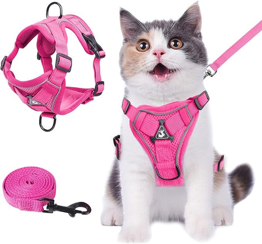 Wanheart Summer cat Chest Harness and Leash, Anti-Escape Adjustable Soft mesh cat Leash and Chest Harness Set for All Types of Cats cat Vests (Rose red, M)