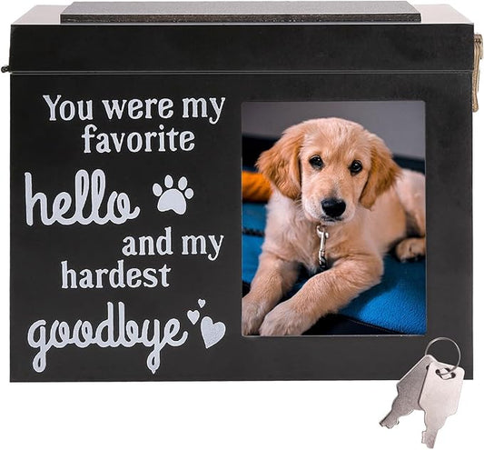 Pet Memorial Box with Photo Frame ??Wooden Pet Urn for Dogs & Cats, Keepsake Memory Box, Black