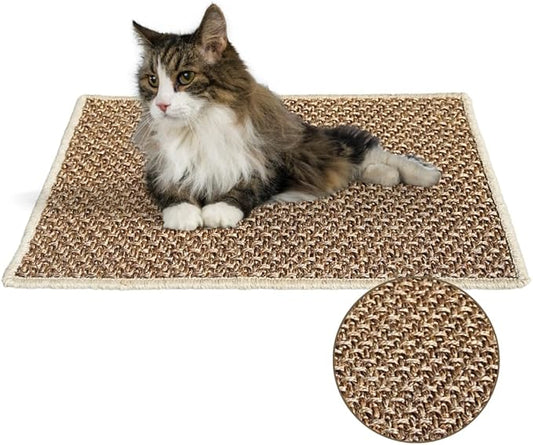 Premium Brazilian Cat Scratcher Mat ??24'' x 16'' Natural Fiber 100% Sisal with Jute Border, Ultra Durable, Scratching Pad, Doormat Rug, Protects Furniture and Carpets (Espresso Brown)