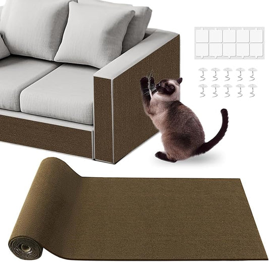 Cat Scratch Furniture Protector for Couch, Wall & Door Guard, Trimmable Self-Adhesive Scratch Pad, DIY Climbing Mat, Deterrent, Scratching Post Replacement (39.4''x15.8'', Brown)