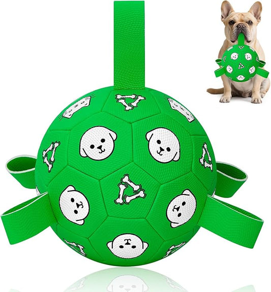 Dog Soccer Ball with Tabs, Durable Dog Soccer Ball, Puppy Water Toys Outdoor, Birthday Toys for Small & Medium Dogs, 6 Inch