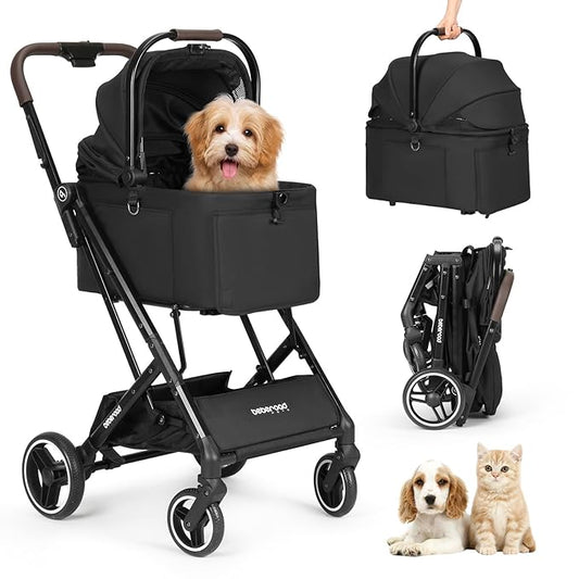 X2 Pet Stroller, Dog Cat Stroller for Small Pets, Equipped with Detachable & One-Click Folding Carrier, Waterproof Pad & Sunshade Canopy,Black