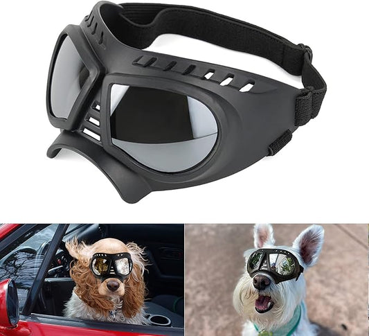 Namsan Dog Goggles Small Breed, Wide Snout & Soft Frame, Tactical Driving Sunglasses for Dogs Small to Medium Breed, Anti-UV Dog Eye Protection, Windproof Dustproof, Adjustable, Silver Lens