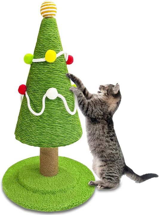 Christmas Tree Cat Scratching Post, Natural Sisal Rope Cat Tower to Satisfy Cats Claw Instincts, Christmas Decor Sisal Rope Cat Toys for Kitty and Adult Cats