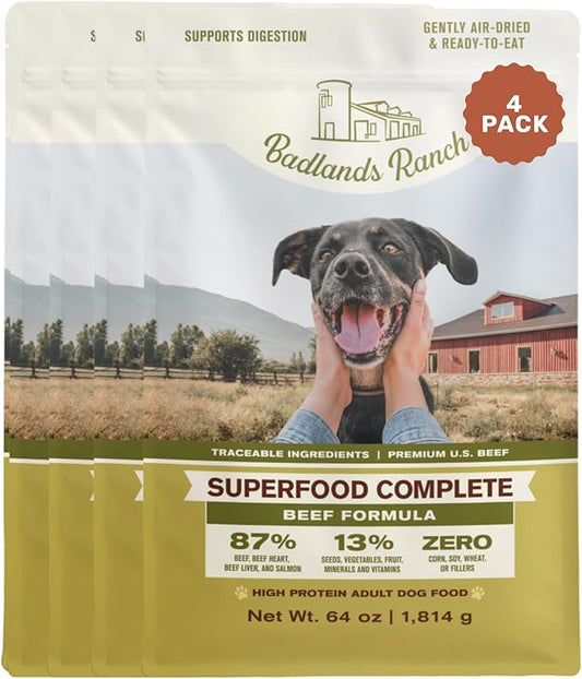 by Katherine Heigl- Superfood Complete, Air-Dried Adult Dog Food - High Protein, Zero Fillers, Superfood Nutrition (64 Ounce (Pack of 4), Beef)