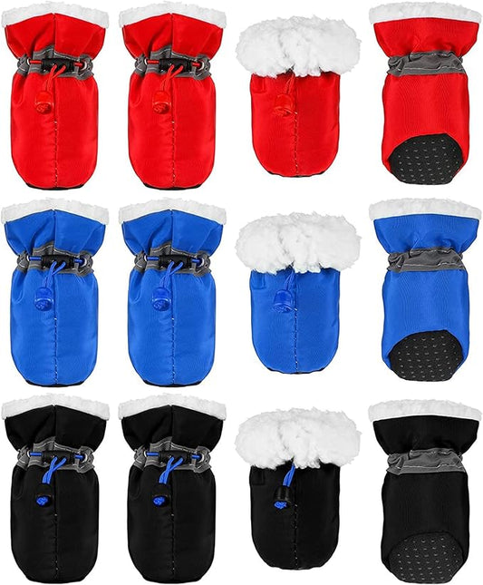 Weewooday 12 Pcs Dog Boots Adjustable Drawstring Puppy Boot Waterproof Anti Slip Dog Paw Protector Breathable with Soft Sole for Small Puppy(Size 4)