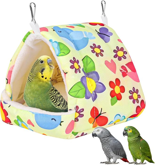 Bird Bed for Cage Warm Winter Nest Hammock with Hanging Hook Cage Accessories for Small Birds Parakeets Cockatiels Love Birds Cockatiels Conures Hamster (Yellow, S)