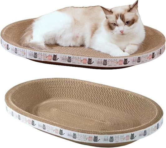 2 Pack Large Cat Scratcher Cardboard, Oval Indoor Cat Scratcher Bed Scratcher Pad Board Lounge Couch Cats Bowl Shaped Cat Scratching Post Nest for Cats Grinding Claw Furniture Protector