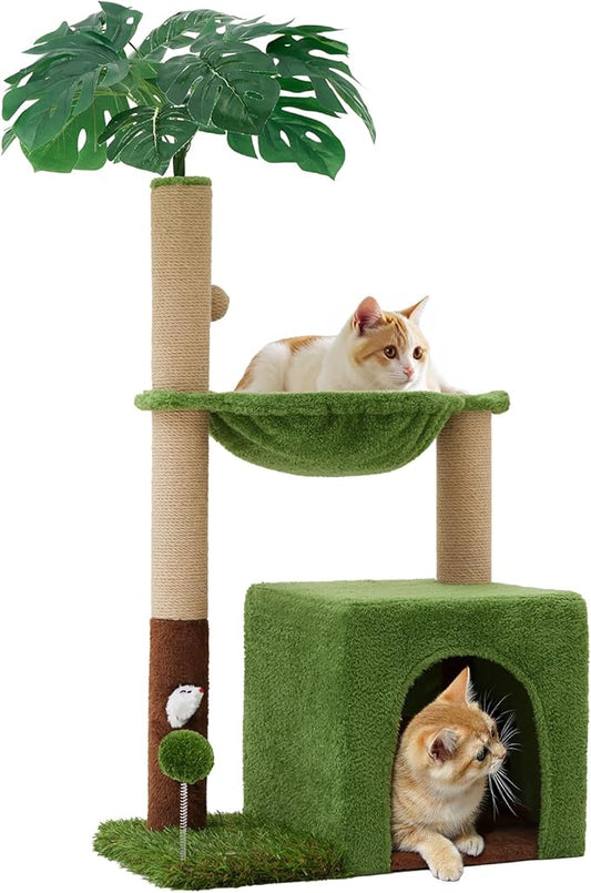 37" Cat Tree Tower for Indoor Catsï¼?-in-1 Multi-Functional Comfort with Premium Sisal Scratching Post, Cat Cando with Mouse Hole and Plush Toy Ball Large Hammock for Kitty or Small Cats